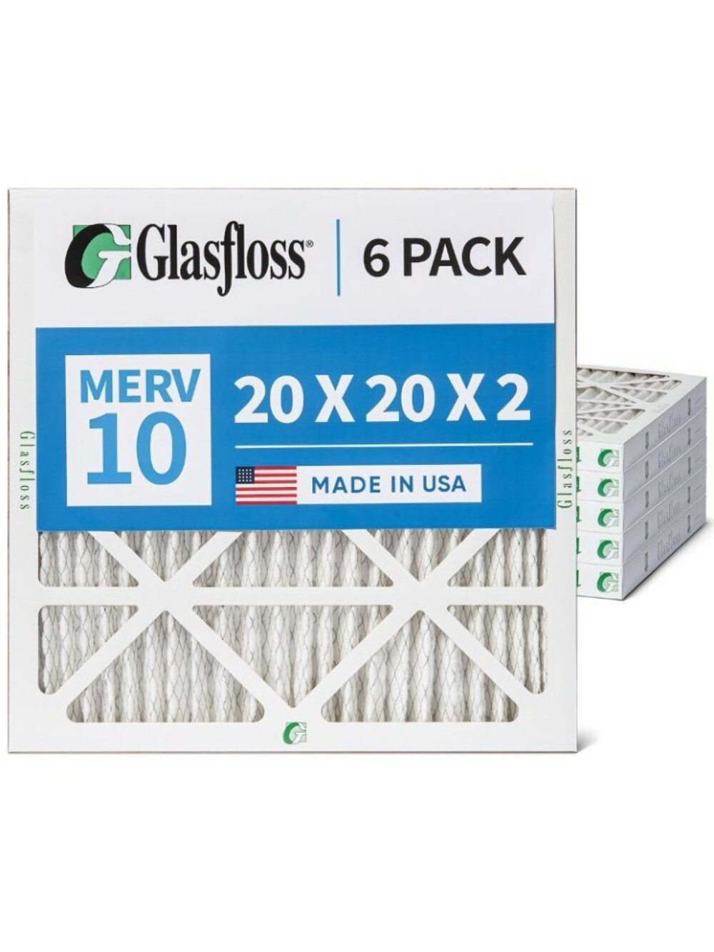 20x20x2 MERV 10 ( FPR 6-7 ) Pleated 2" Inch Air Filters  HVAC Systems by Glasflo